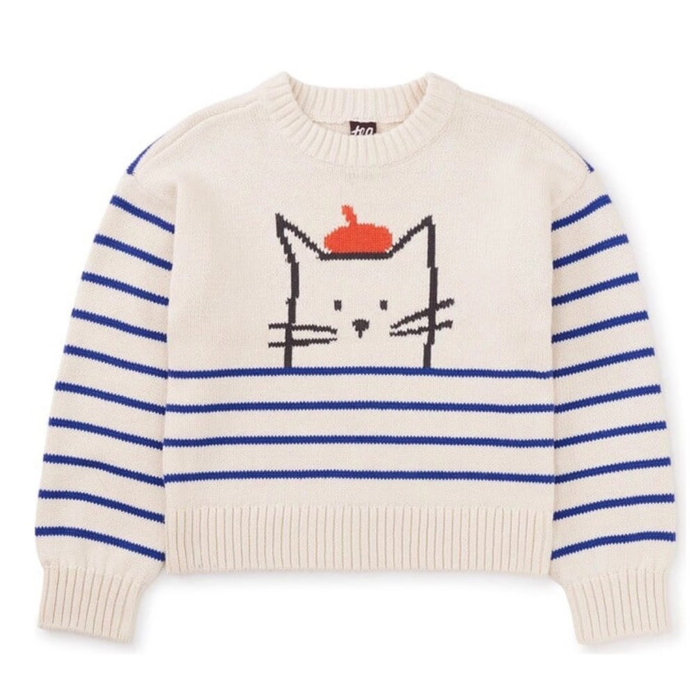 Tea Collection Chat in a Hat and Blue Striped Cat Sweater, 2-3T (XS/TP)